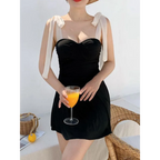 Korean Low Cut Backless Black Swim Dress - All Dresses - Swimsuits - 2