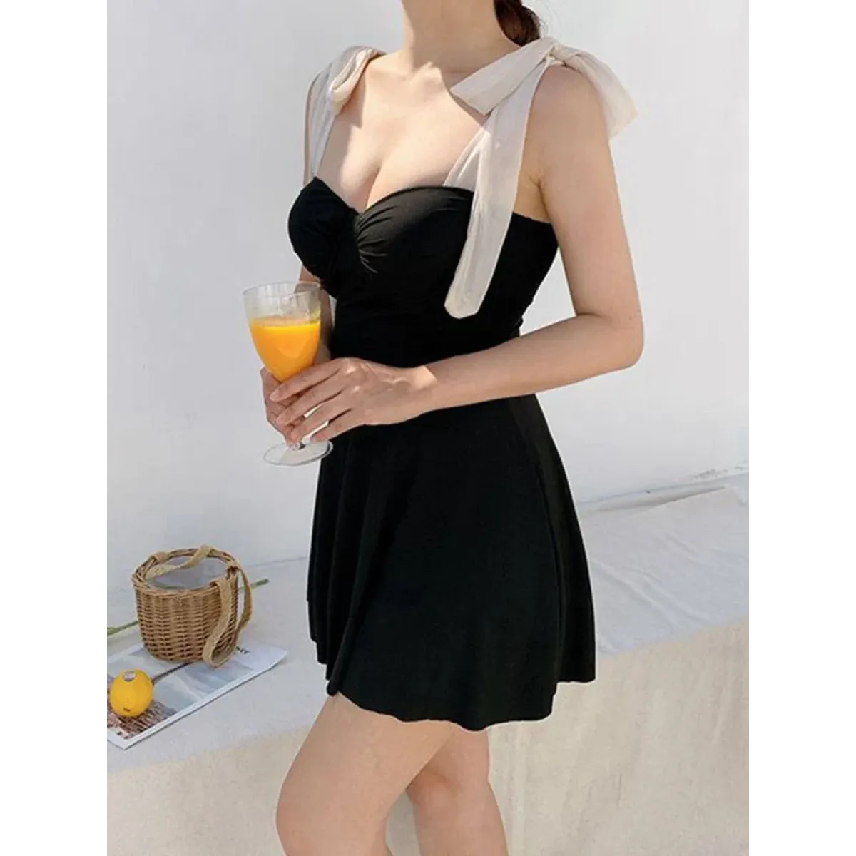 Korean Low Cut Backless Black Swim Dress - All Dresses - Swimsuits - 3