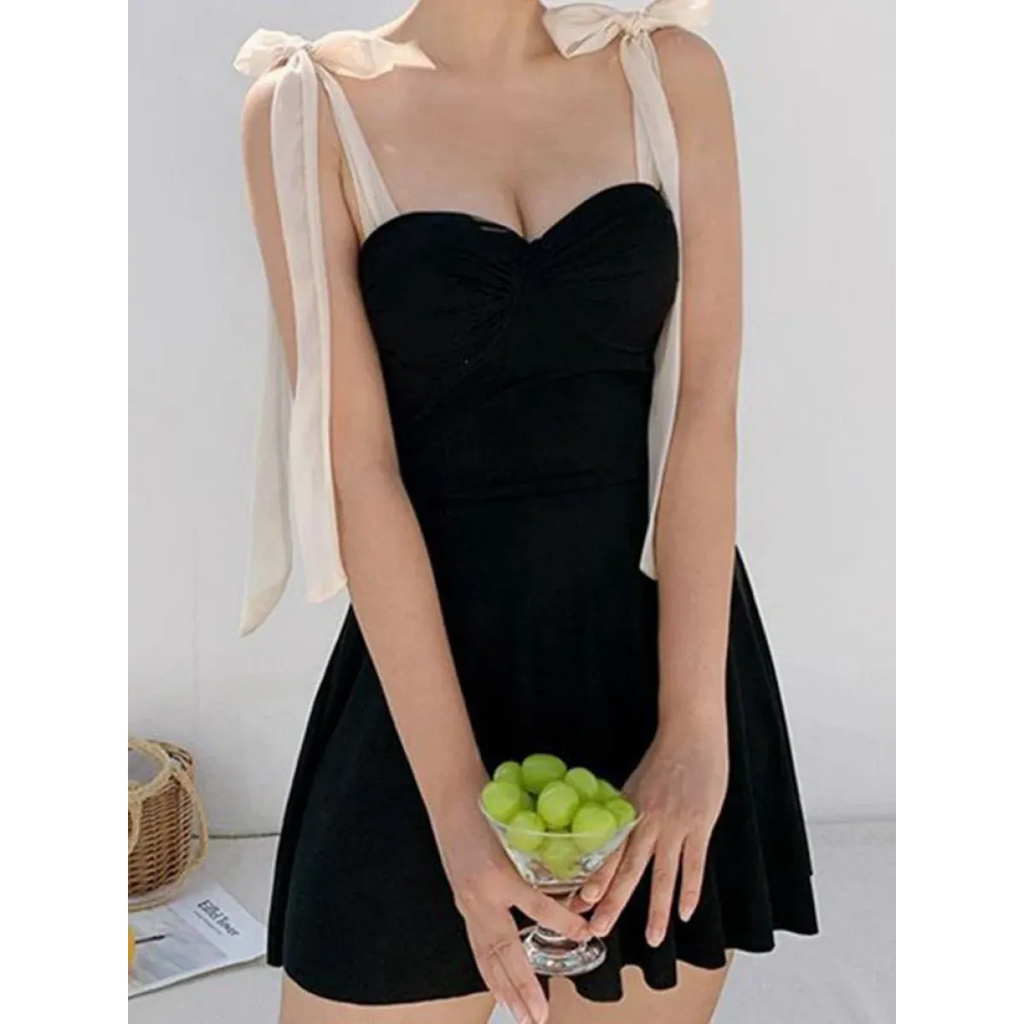 Korean Low Cut Backless Black Swim Dress - All Dresses - Swimsuits - 4