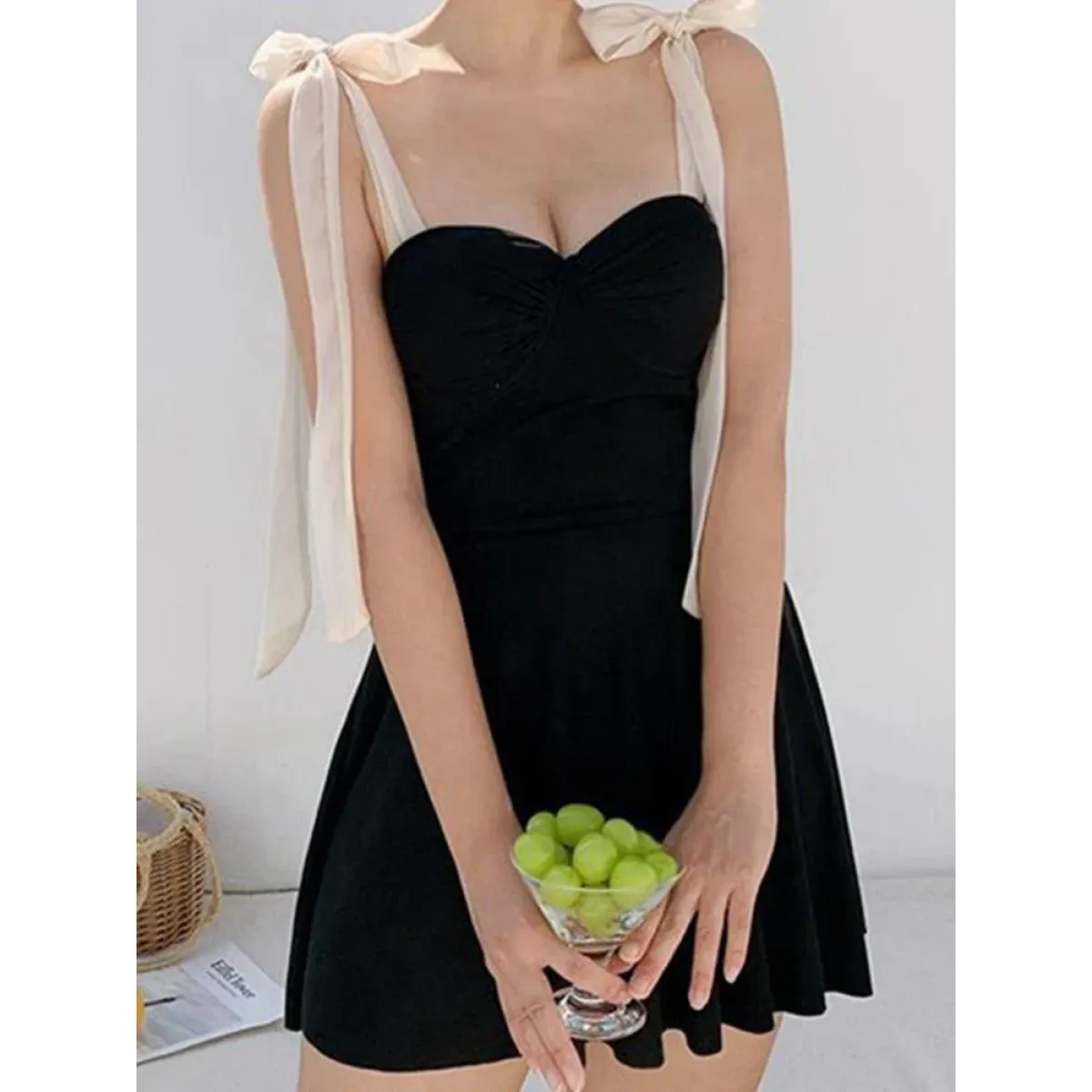 Korean Low Cut Backless Black Swim Dress - All Dresses - Swimsuits - 4