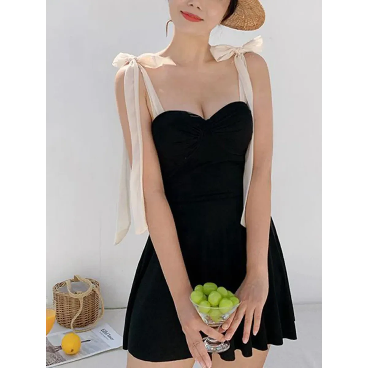 Korean Low Cut Backless Black Swim Dress - All Dresses - Swimsuits - 5