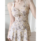 Vintage Floral Halter One Piece Swim Dress - All Dresses - Swimwear - 1