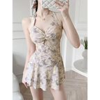 Vintage Floral Halter One Piece Swim Dress - All Dresses - Swimwear - 2