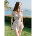 Vintage Floral Halter One Piece Swim Dress - All Dresses - Swimwear - 7