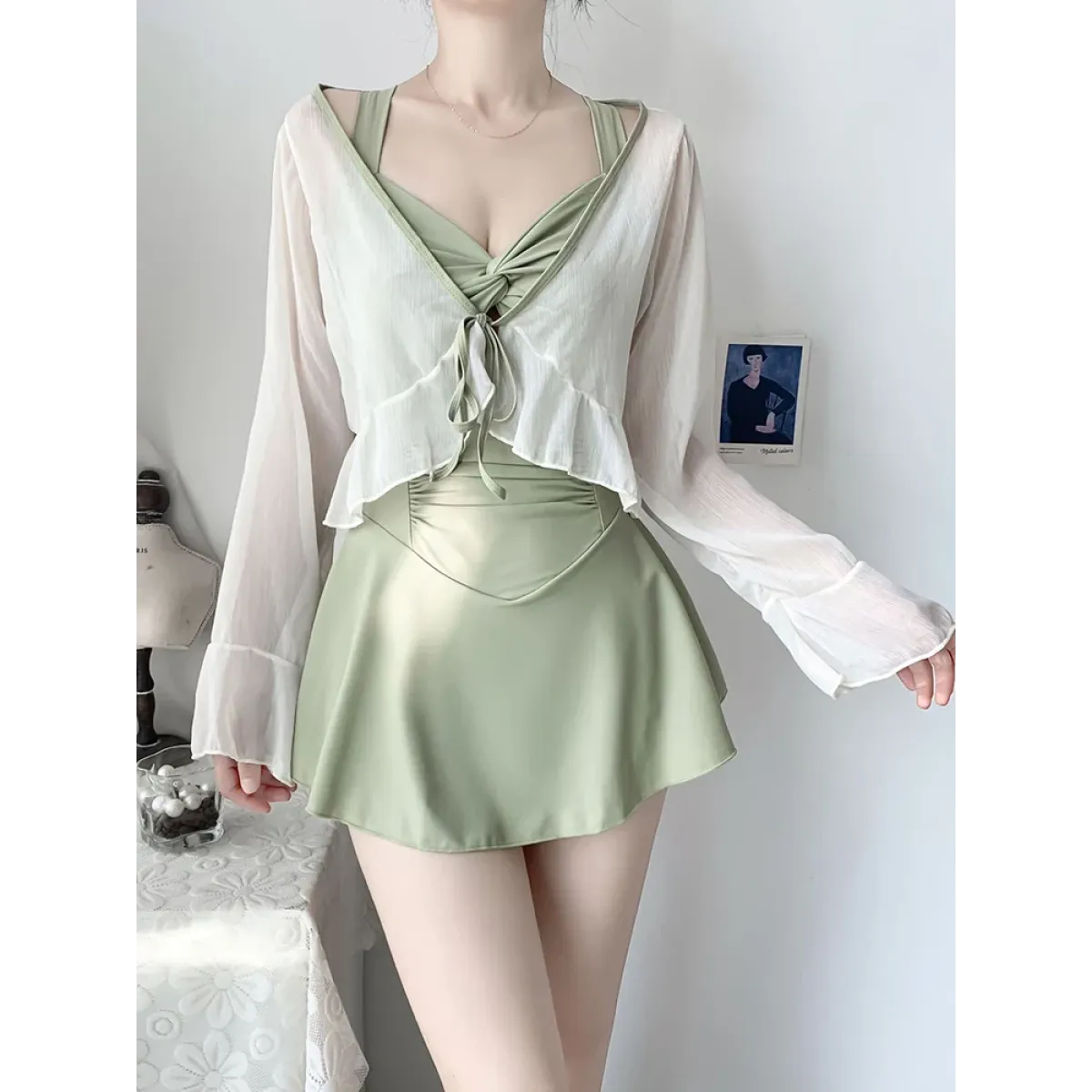 Pleated Cutout Swimsuit Dress – Korean Sexy Summer 2025 Swimwear - All Dresses - Swimwear - 1