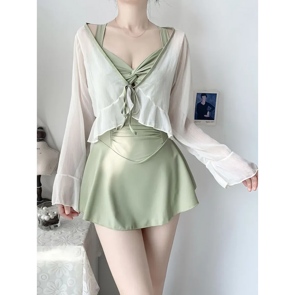 Pleated Cutout Swimsuit Dress – Korean Sexy Summer 2025 Swimwear - All Dresses - Swimwear - 1