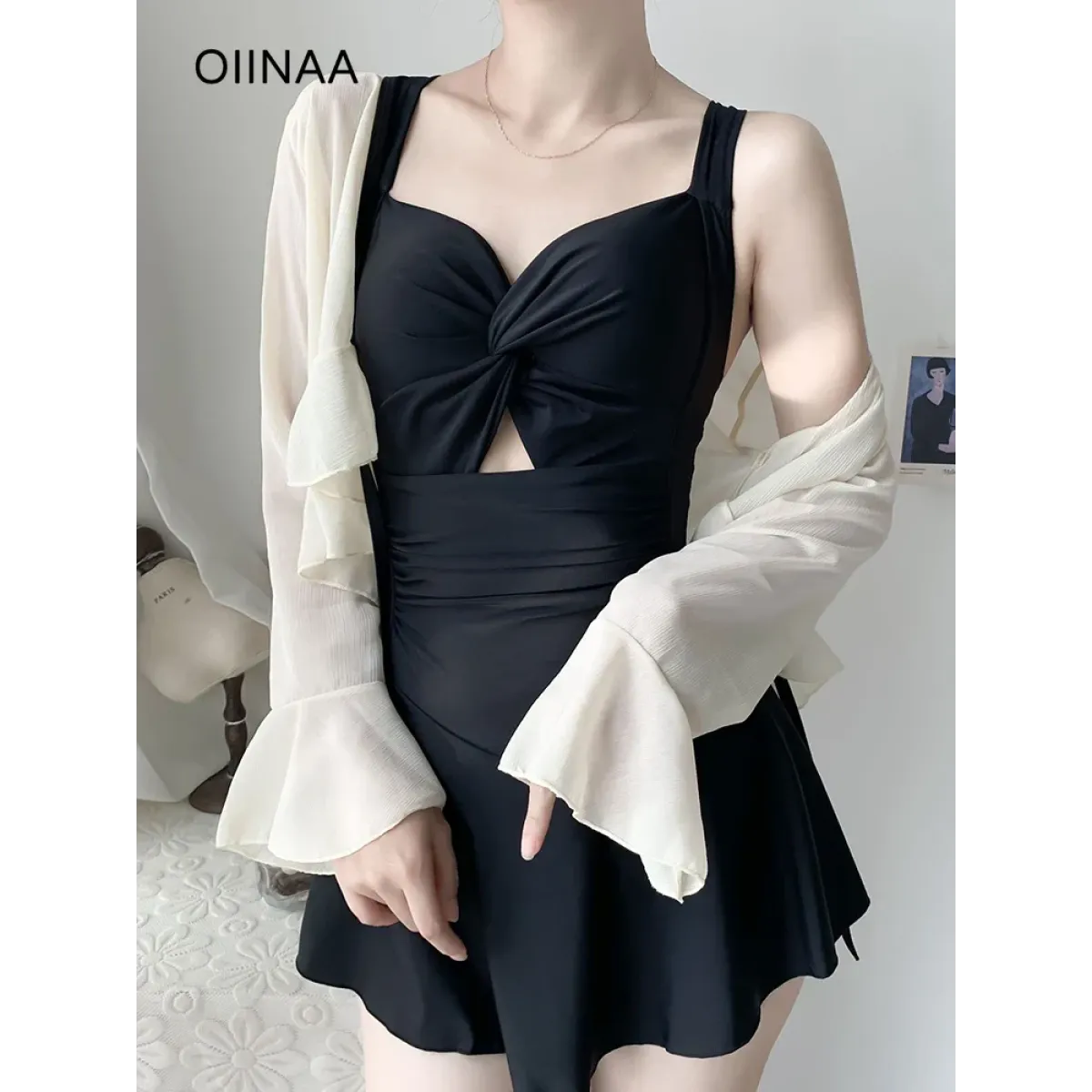 Pleated Cutout Swimsuit Dress – Korean Sexy Summer 2025 Swimwear - All Dresses - Swimwear - 2