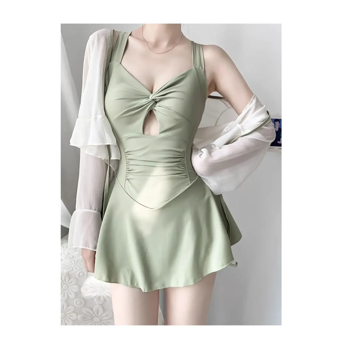 Pleated Cutout Swimsuit Dress – Korean Sexy Summer 2025 Swimwear - All Dresses - Swimwear - 7