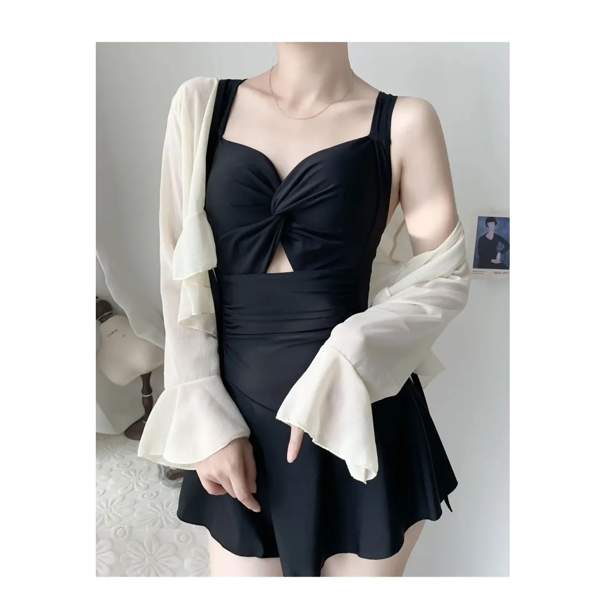 Pleated Cutout Swimsuit Dress – Korean Sexy Summer 2025 Swimwear - All Dresses - Swimwear - 22