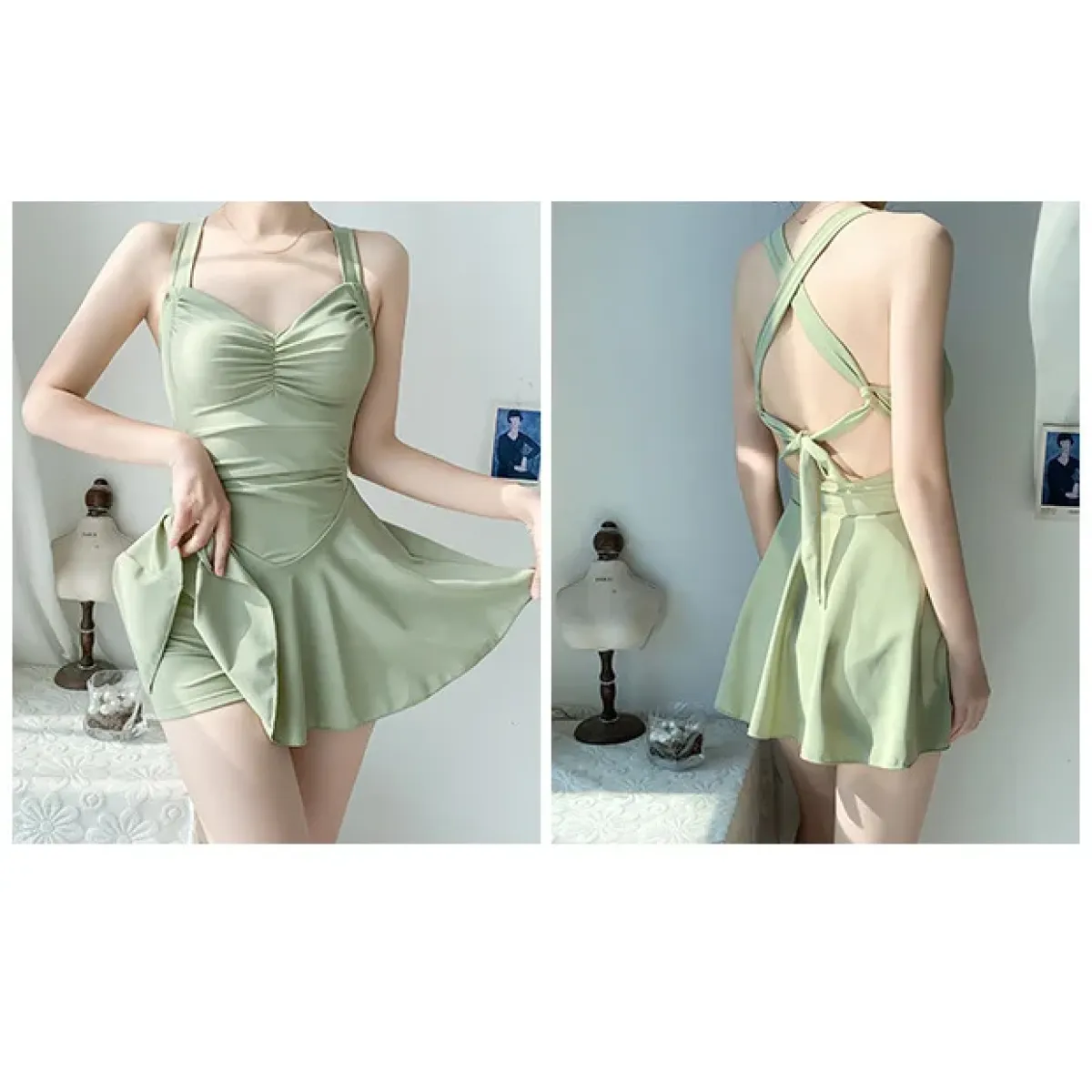 Pleated Cutout Swimsuit Dress – Korean Sexy Summer 2025 Swimwear - All Dresses - Swimwear - 10