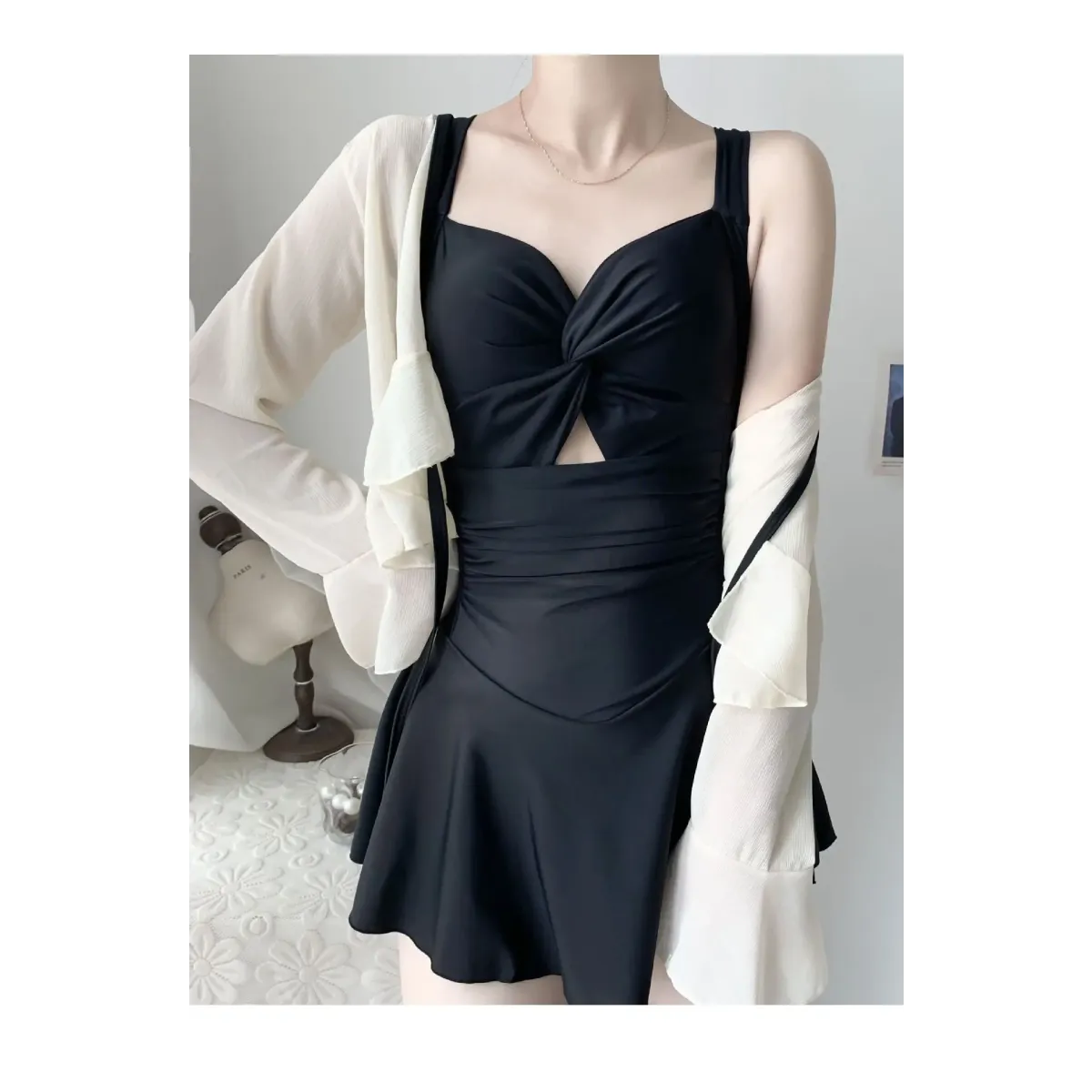 Pleated Cutout Swimsuit Dress – Korean Sexy Summer 2025 Swimwear - All Dresses - Swimwear - 12