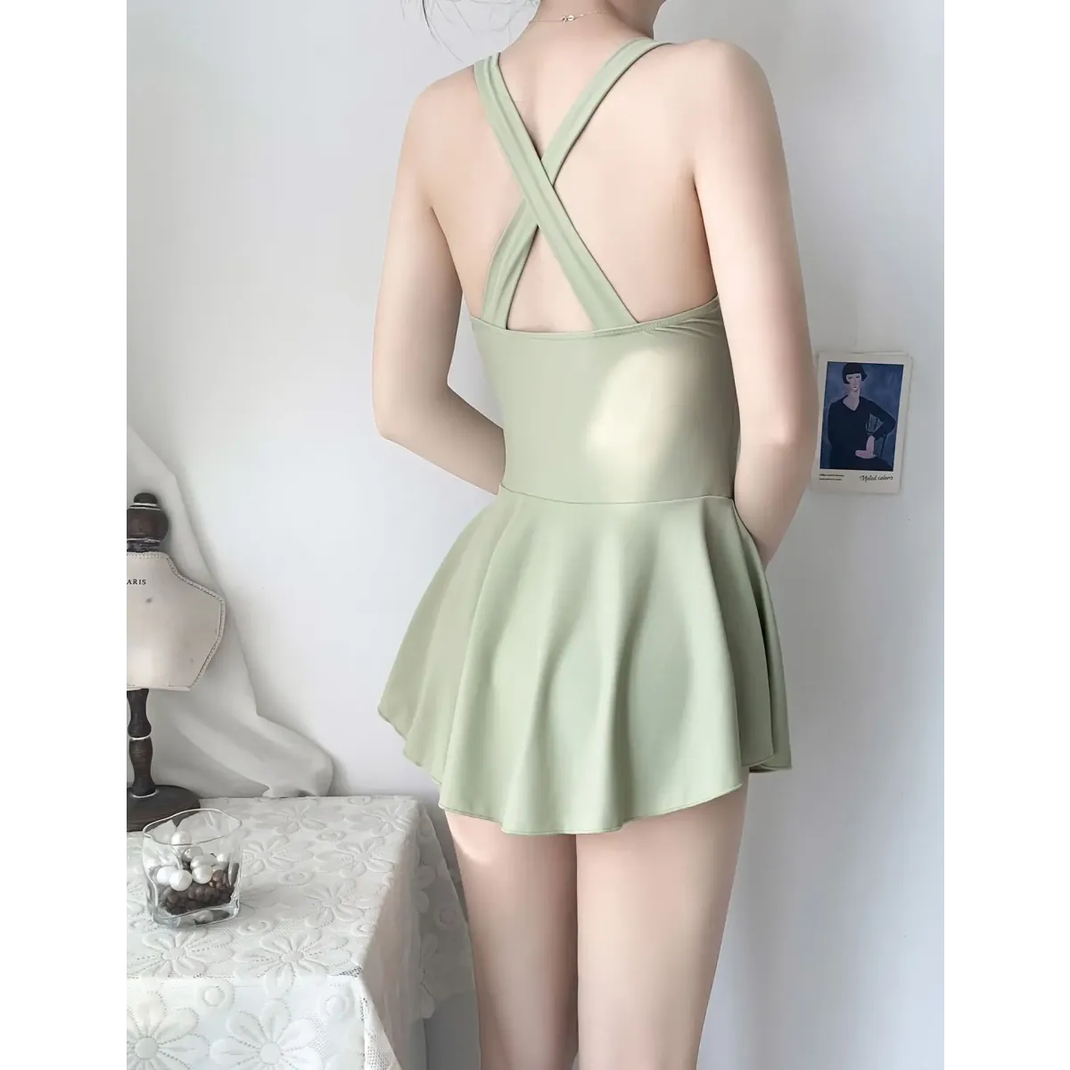 Pleated Cutout Swimsuit Dress – Korean Sexy Summer 2025 Swimwear - All Dresses - Swimwear - 21
