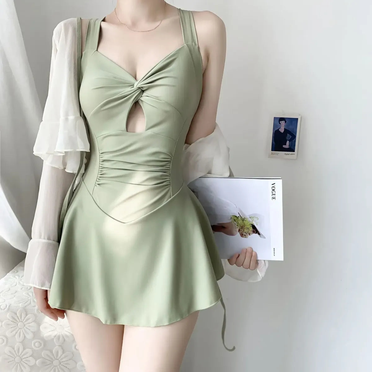 Pleated Cutout Swimsuit Dress – Korean Sexy Summer 2025 Swimwear - All Dresses - Swimwear - 25