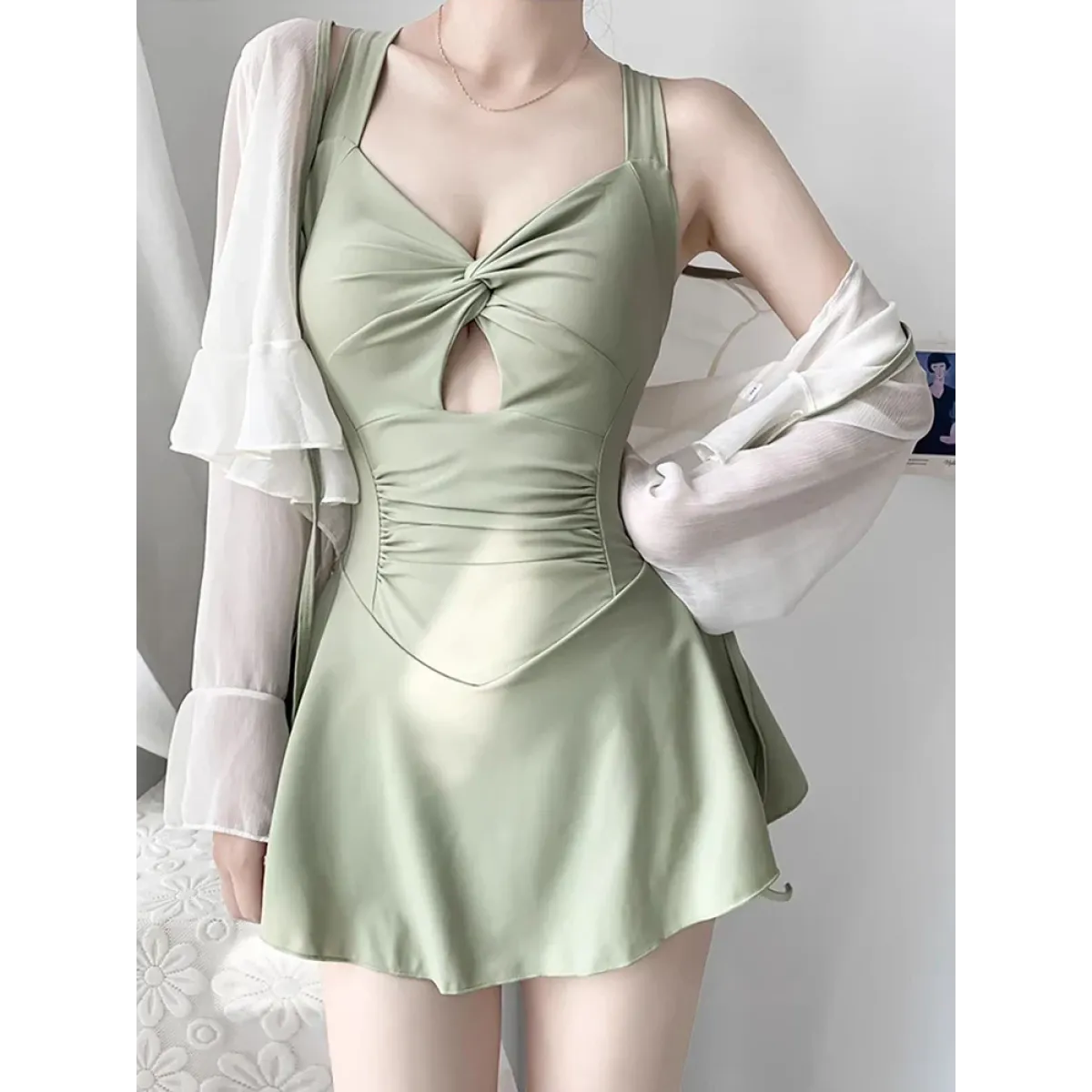 Pleated Cutout Swimsuit Dress – Korean Sexy Summer 2025 Swimwear - All Dresses - Swimwear - 5