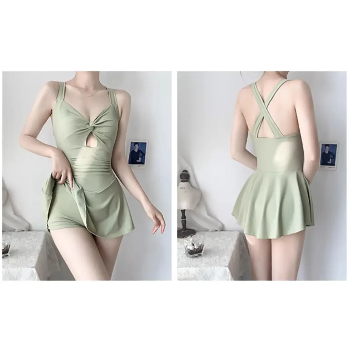 Pleated Cutout Swimsuit Dress – Korean Sexy Summer 2025 Swimwear - All Dresses - Swimwear - 9