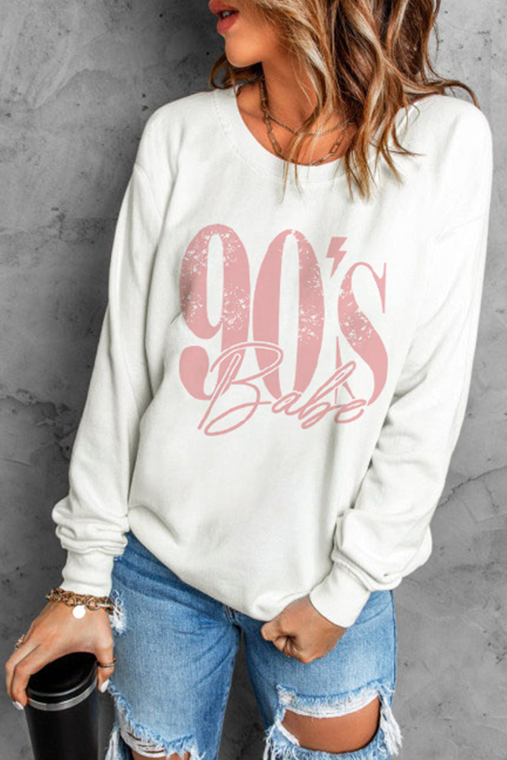 90’s BABE Graphic Dropped Shoulder Sweatshirt - White / S - T-Shirts - Shirts & Tops - 3 - 2024