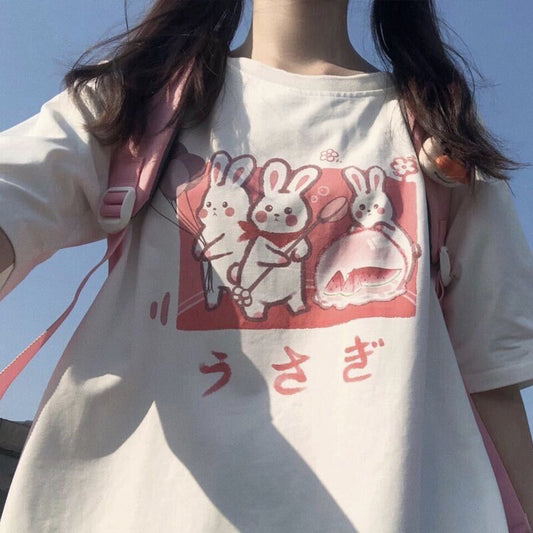 Aesthetic Bunny Print T - Pink / M - T-Shirts - Shirts & Tops - 29 - 2024