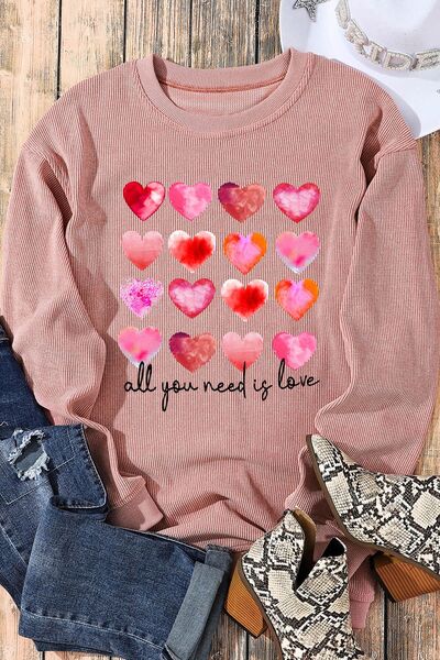 ALL YOU NEED IS LOVE Heart Round Neck Sweatshirt - T-Shirts - Shirts & Tops - 3 - 2024