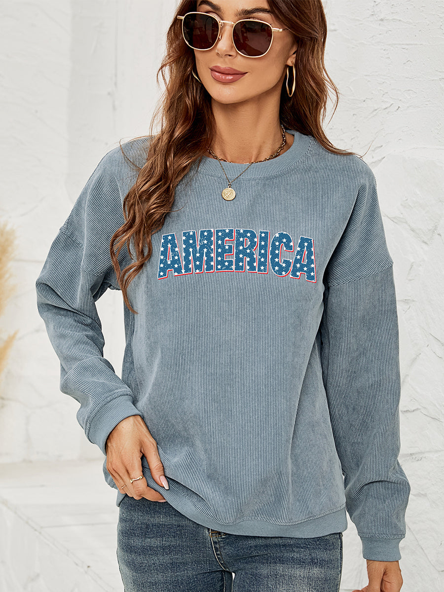 AMERICA Graphic Dropped Shoulder Sweatshirt - Blue / S - T-Shirts - Shirts & Tops - 10 - 2024