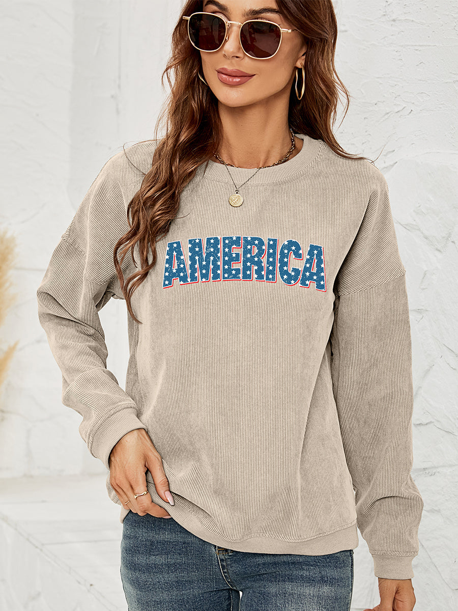 AMERICA Graphic Dropped Shoulder Sweatshirt - Light Orange / S - T-Shirts - Shirts & Tops - 1 - 2024