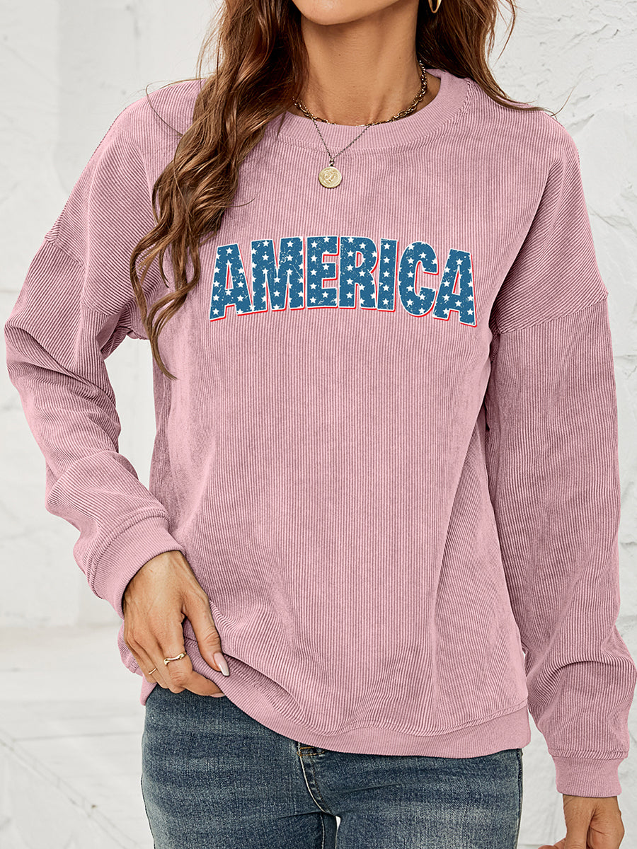 AMERICA Graphic Dropped Shoulder Sweatshirt - T-Shirts - Shirts & Tops - 8 - 2024