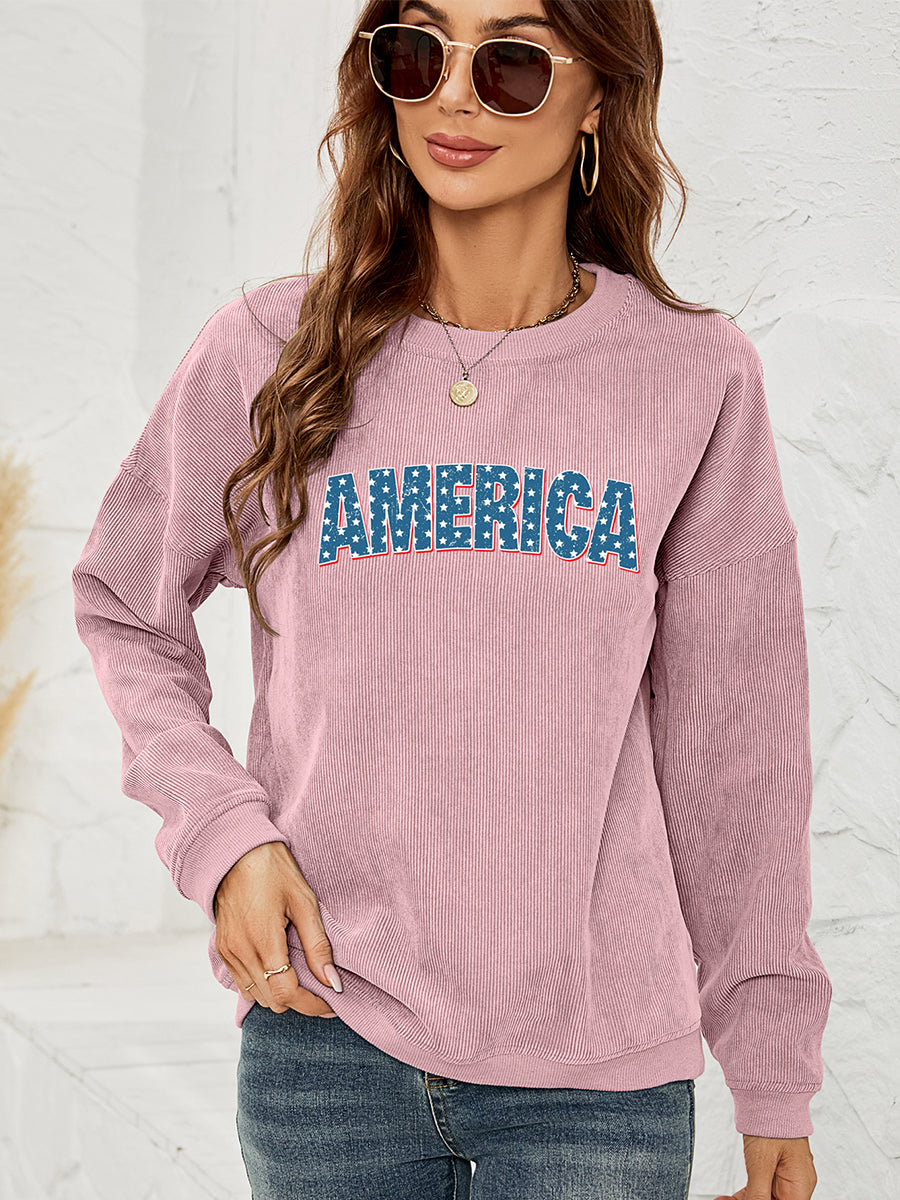 AMERICA Graphic Dropped Shoulder Sweatshirt - Pink / S - T-Shirts - Shirts & Tops - 7 - 2024