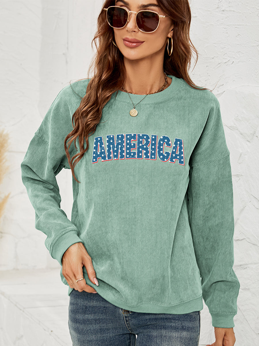 AMERICA Graphic Dropped Shoulder Sweatshirt - Green / S - T-Shirts - Shirts & Tops - 4 - 2024