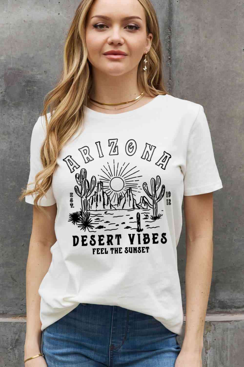 ARIZONA DESERT VIBES FEEL THE SUNSET Graphic Cotton Tee - T-Shirts - Shirts & Tops - 10 - 2024