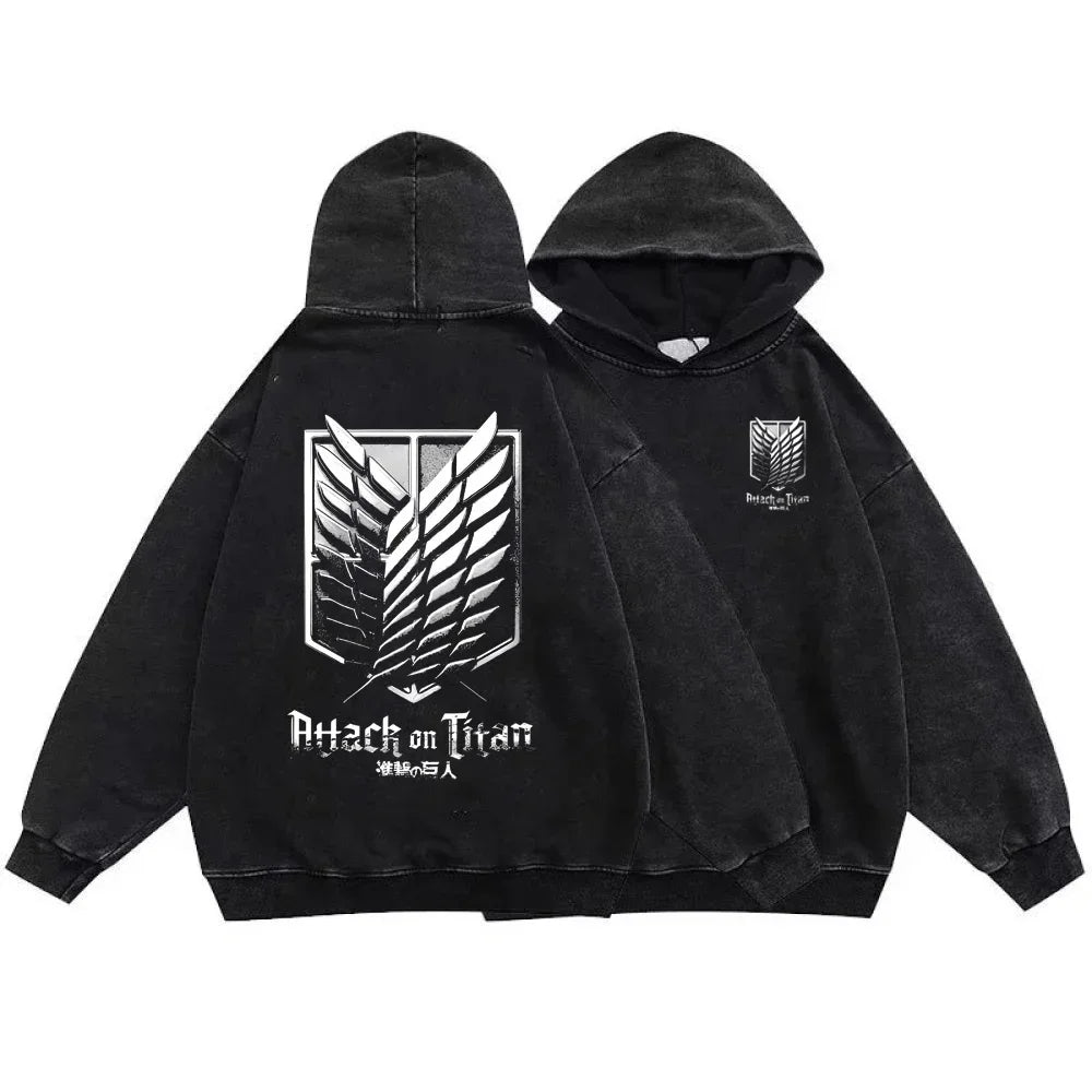 Attack On Titan Anime Hoodie - Vintage Washed Graphic Sweatshirt - Style12 / S - T-Shirts - Shirts & Tops - 18 - 2024