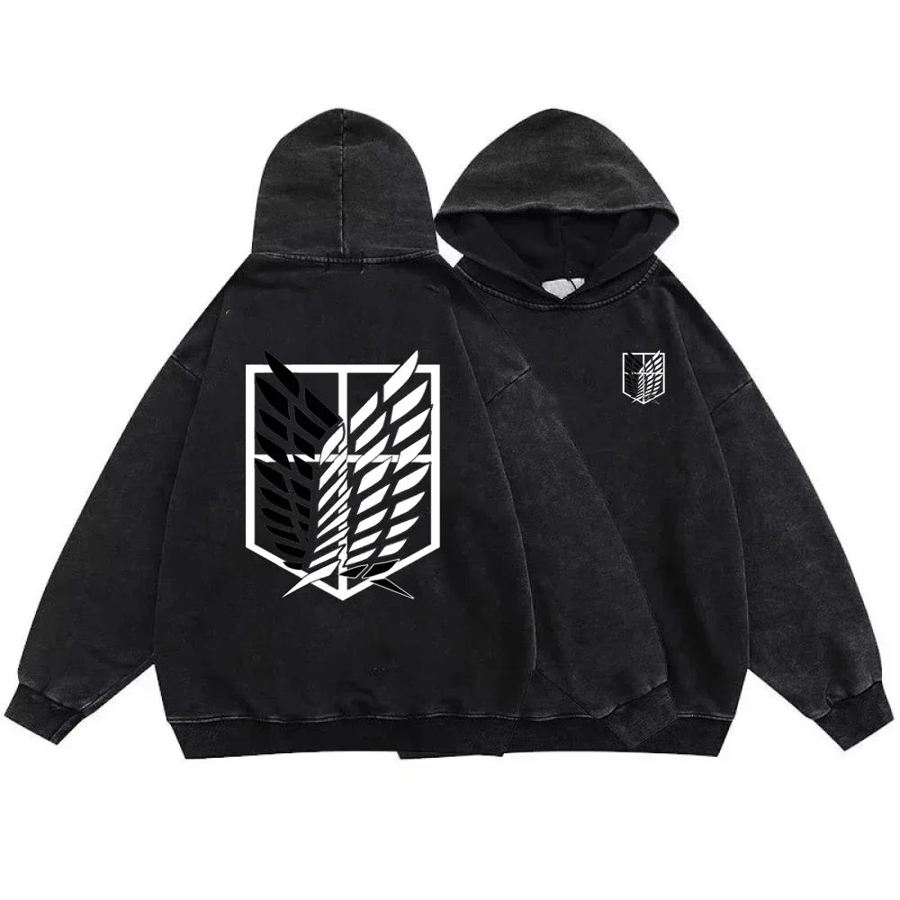 Attack On Titan Anime Hoodie - Vintage Washed Graphic Sweatshirt - Style3 / S - T-Shirts - Shirts & Tops - 9 - 2024