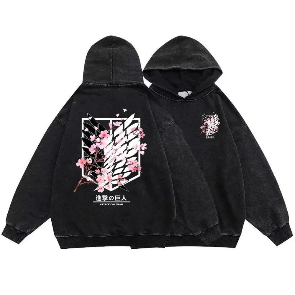 Attack On Titan Anime Hoodie - Vintage Washed Graphic Sweatshirt - T-Shirts - Shirts & Tops - 6 - 2024