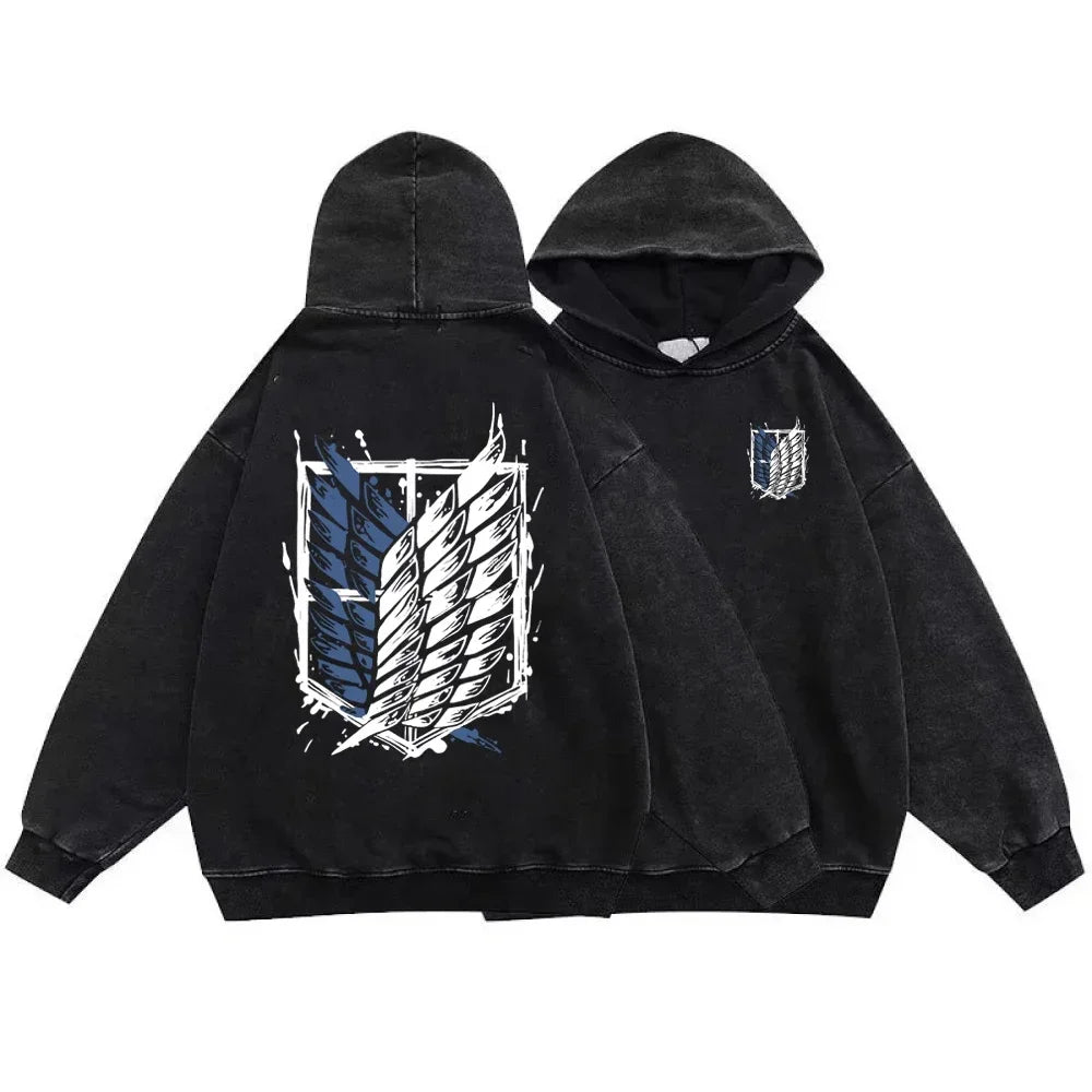 Attack On Titan Anime Hoodie - Vintage Washed Graphic Sweatshirt - Style14 / S - T-Shirts - Shirts & Tops - 20 - 2024