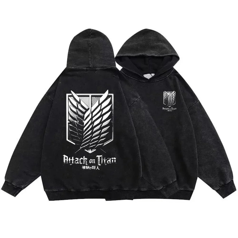 Attack On Titan Anime Hoodie - Vintage Washed Graphic Sweatshirt - T-Shirts - Shirts & Tops - 3 - 2024