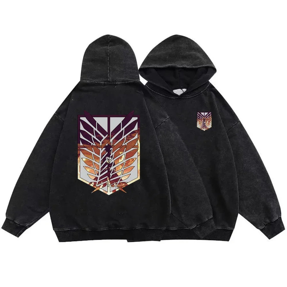 Attack On Titan Anime Hoodie - Vintage Washed Graphic Sweatshirt - Style2 / S - T-Shirts - Shirts & Tops - 8 - 2024