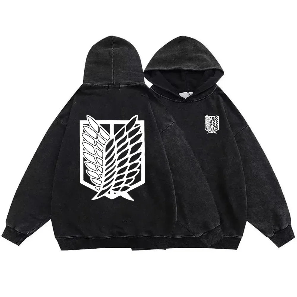 Attack On Titan Anime Hoodie - Vintage Washed Graphic Sweatshirt - Style1 / S - T-Shirts - Shirts & Tops - 7 - 2024