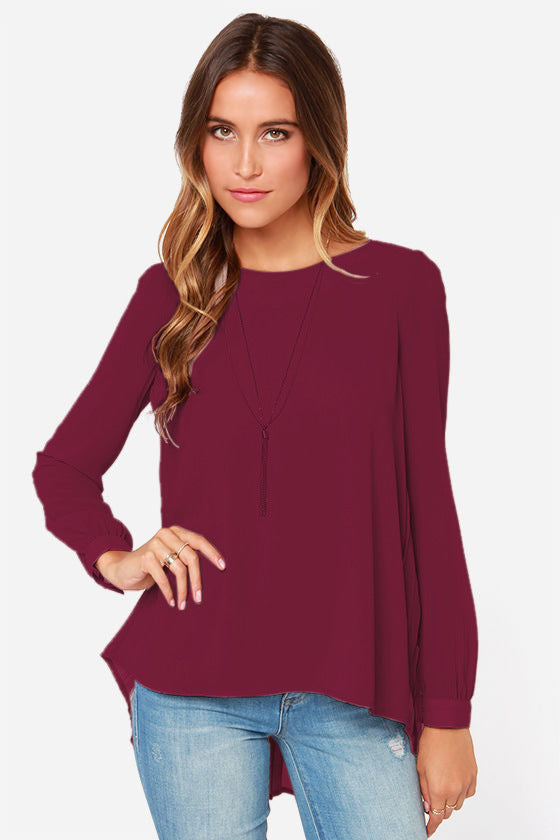 Back Pleated Blouse - Dark Red / S - T-Shirts - Shirts & Tops - 4 - 2024