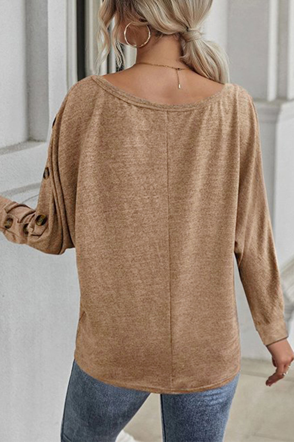 Boat Neck Buttoned Long Sleeve T-Shirt - T-Shirts - Shirts & Tops - 2 - 2024