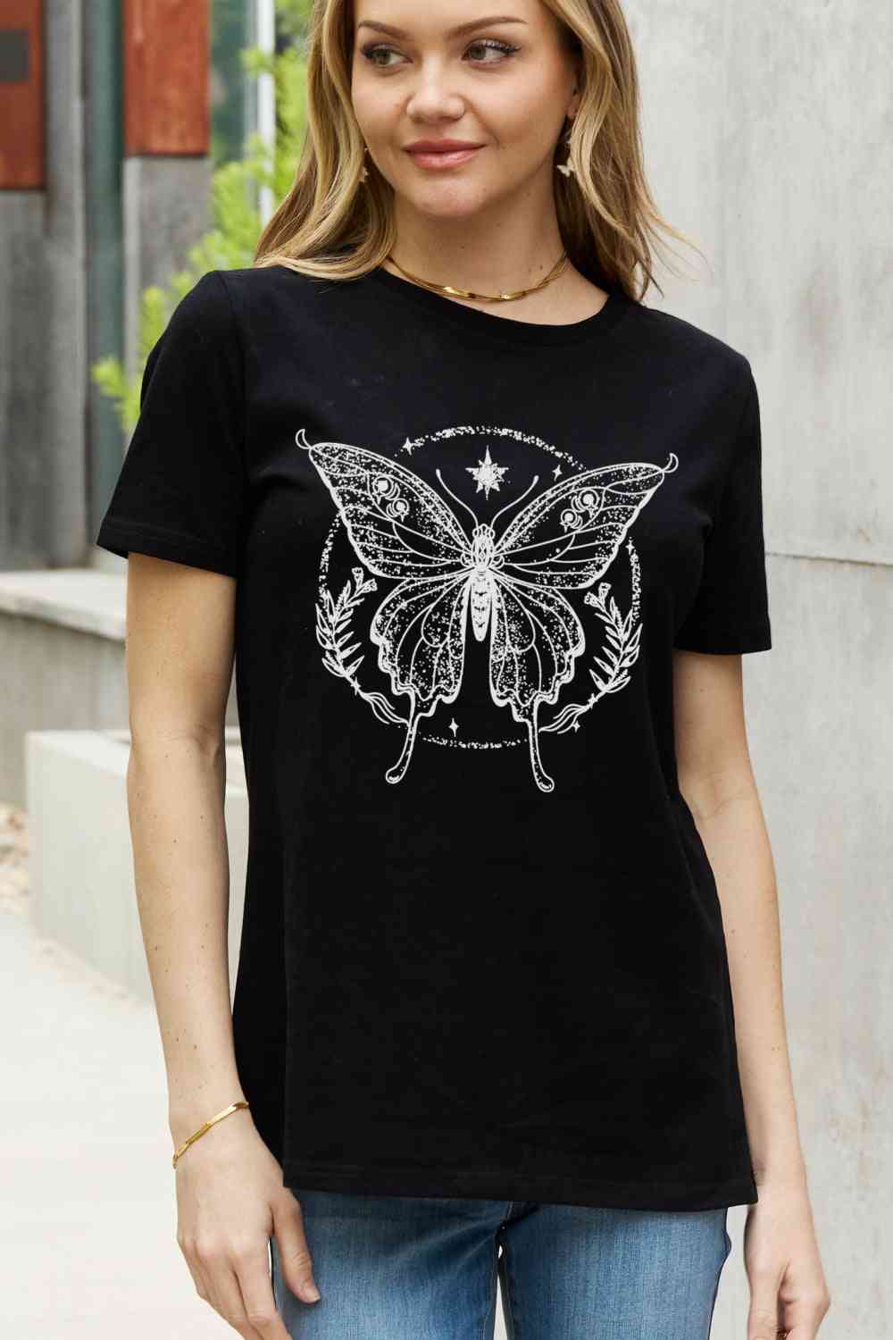 Butterfly Graphic Cotton Tee - Black / S - T-Shirts - Shirts & Tops - 7 - 2024