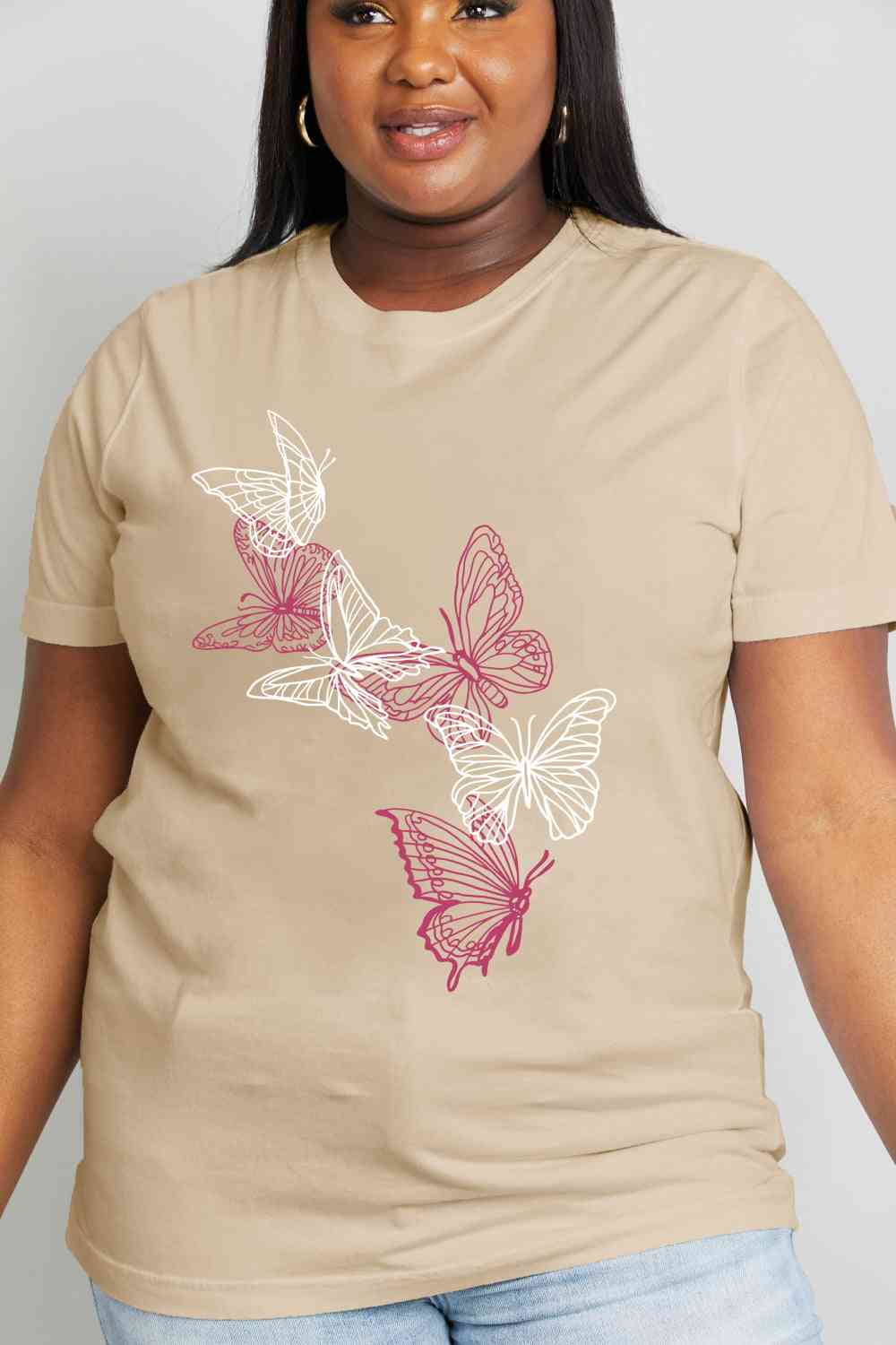 Butterfly Graphic Cotton Tee - Beige / S - T-Shirts - Shirts & Tops - 1 - 2024