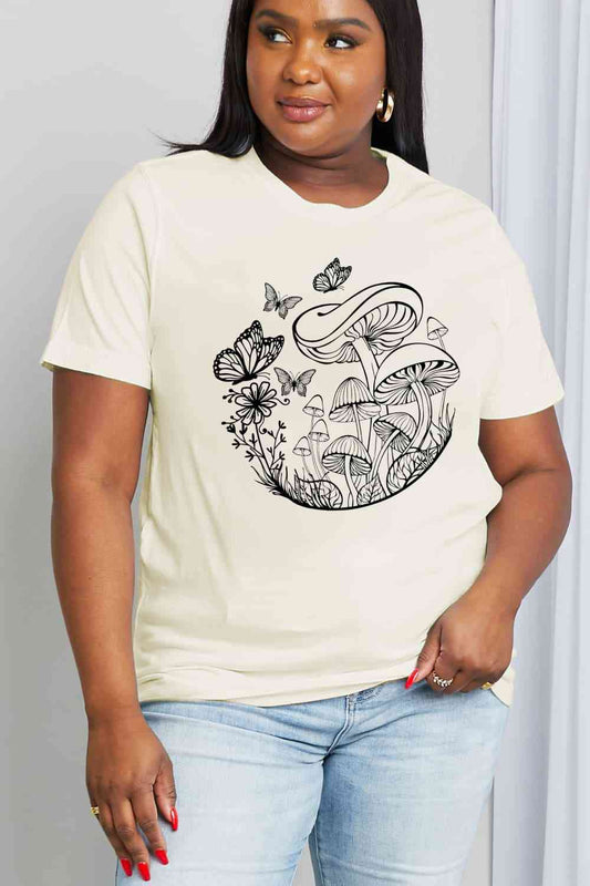 Butterfly & Mushroom Graphic Cotton Tee - T-Shirts - Shirts & Tops - 1 - 2024