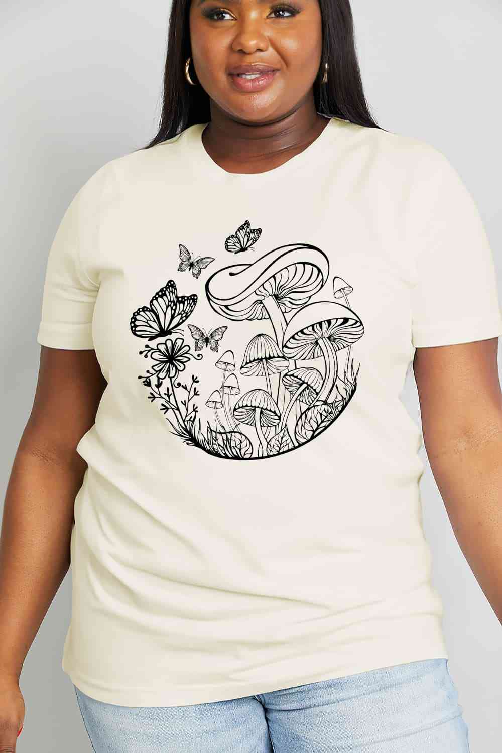 Butterfly & Mushroom Graphic Cotton Tee - T-Shirts - Shirts & Tops - 2 - 2024