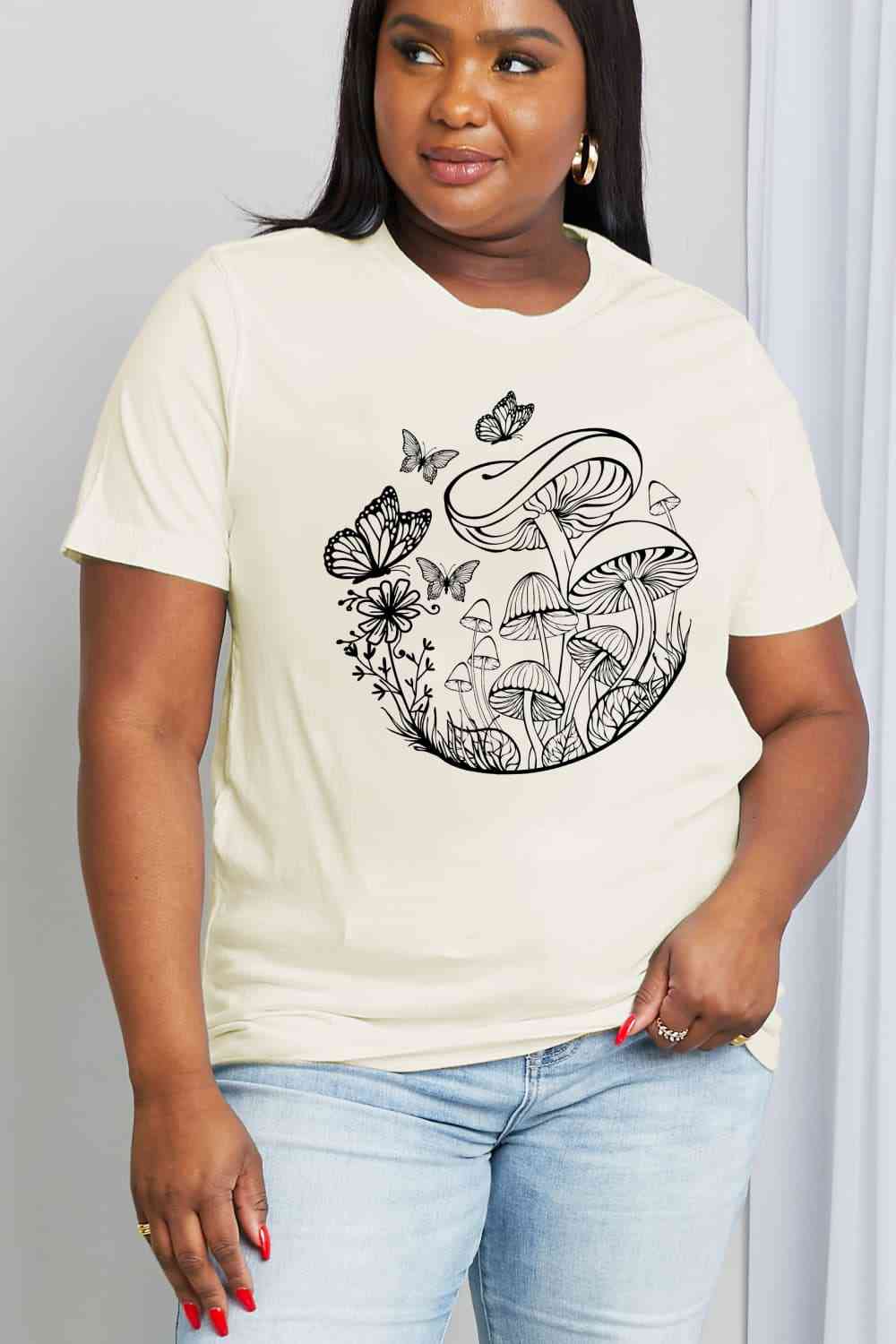 Butterfly & Mushroom Graphic Cotton Tee - White / S - T-Shirts - Shirts & Tops - 6 - 2024
