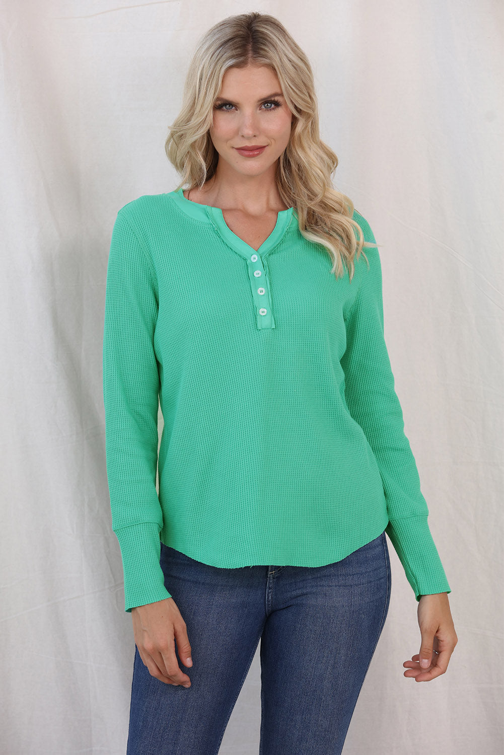 Buttoned Notched Neck Long Sleeve T-Shirt - Teal / S - T-Shirts - Shirts & Tops - 1 - 2024