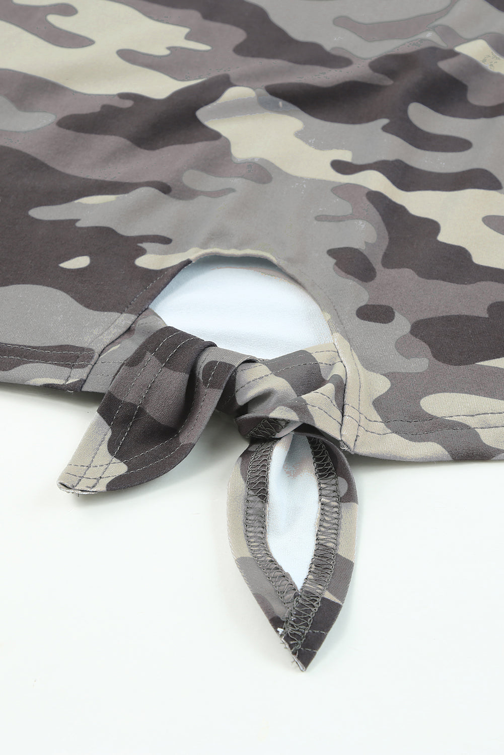 Camouflage Print Round Neck Tie Hem Tee - T-Shirts - Shirts & Tops - 6 - 2024