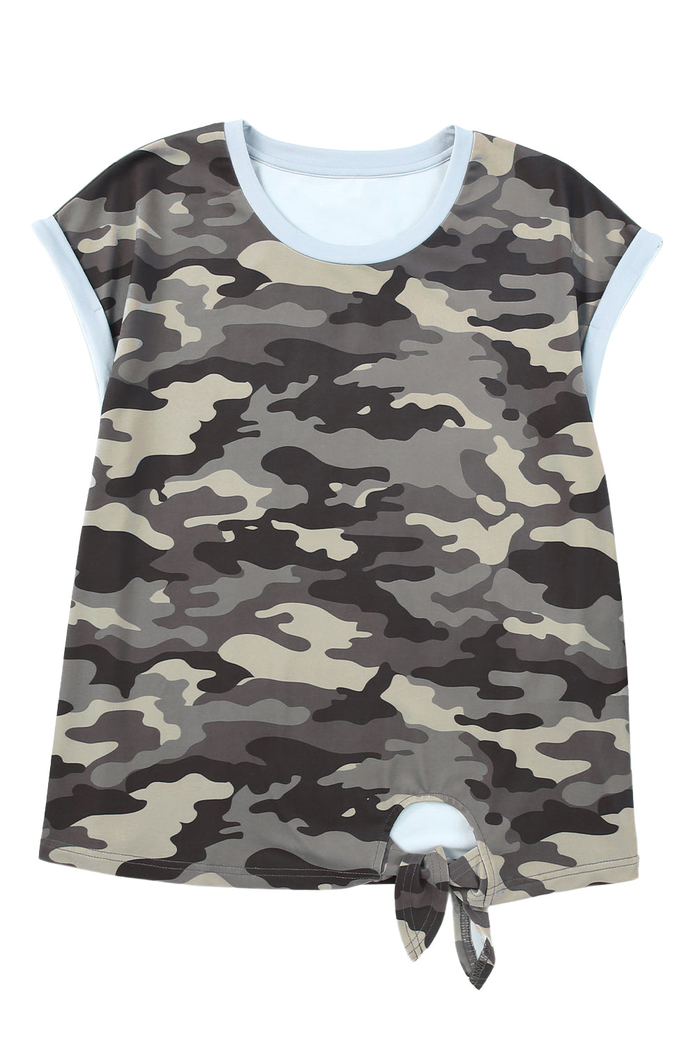 Camouflage Print Round Neck Tie Hem Tee - T-Shirts - Shirts & Tops - 4 - 2024