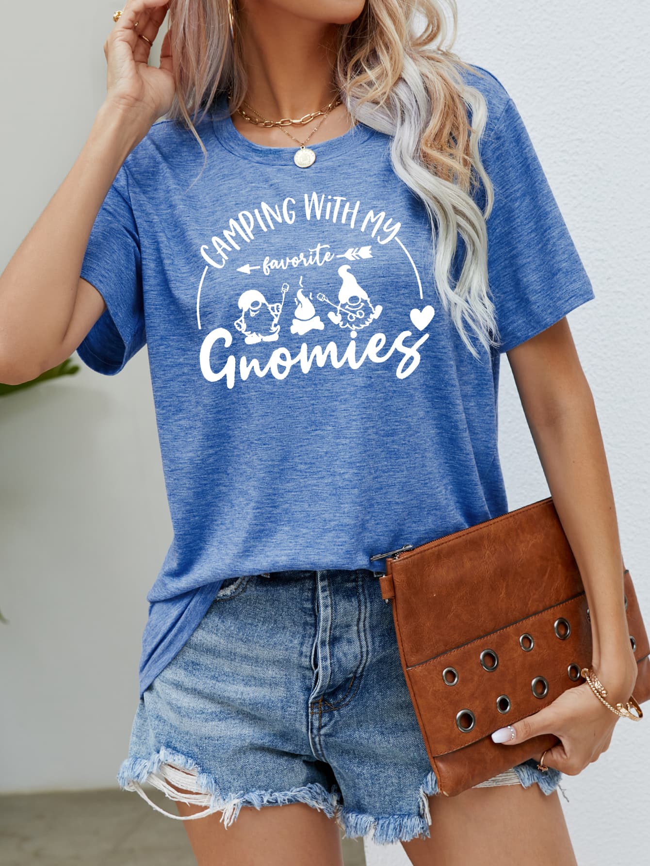 CAMPING WITH MY FAVORITE GNOMIES Graphic Tee - Blue / S - T-Shirts - Shirts & Tops - 7 - 2024