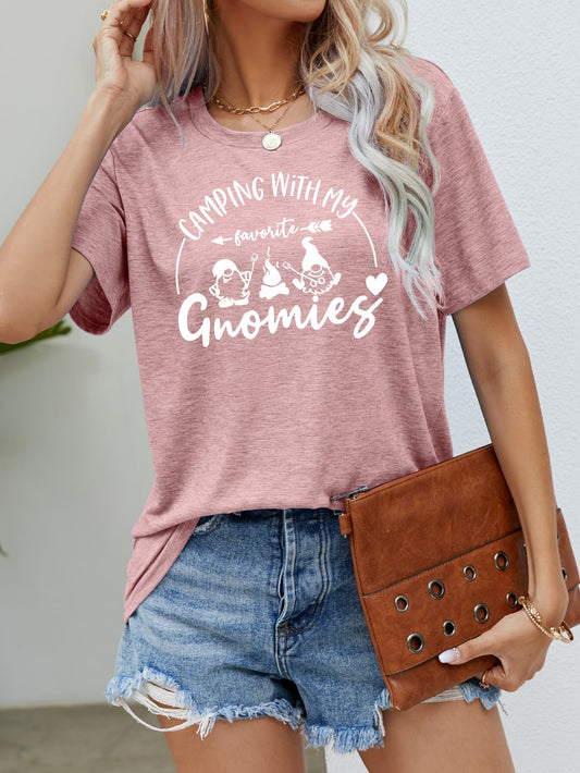 CAMPING WITH MY FAVORITE GNOMIES Graphic Tee - Pink / S - T-Shirts - Shirts & Tops - 1 - 2024