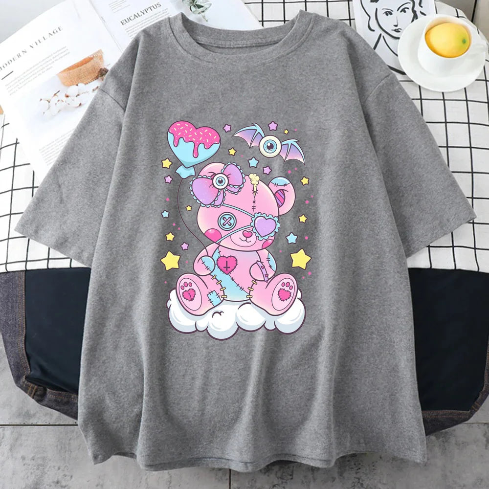 Candy Critter Tee – Sweet Goth Fantasy Oversized T-Shirt - Gray / XL - T-Shirts - Shirts & Tops - 7 - 2024