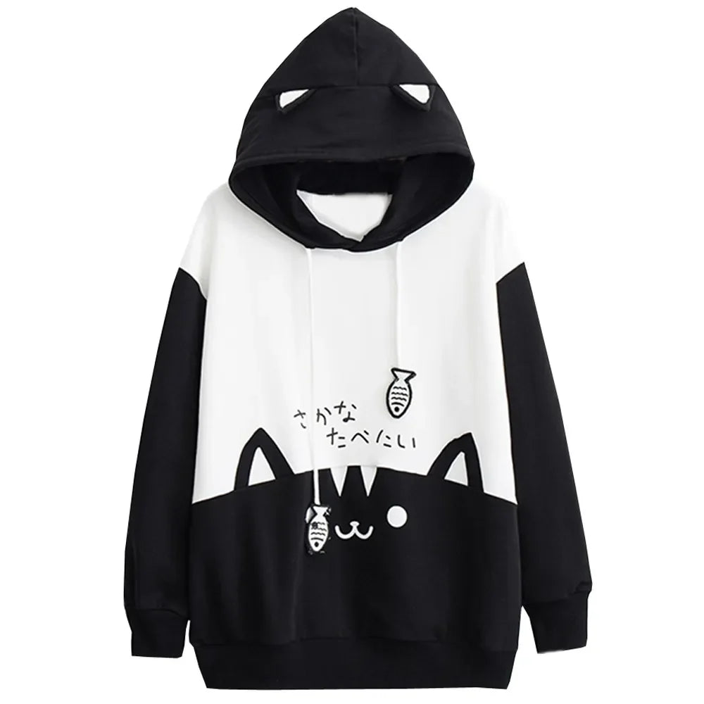 Casual Long Sleeve Cat Print Sweatshirt - Black / S - T-Shirts - Shirts & Tops - 7 - 2024