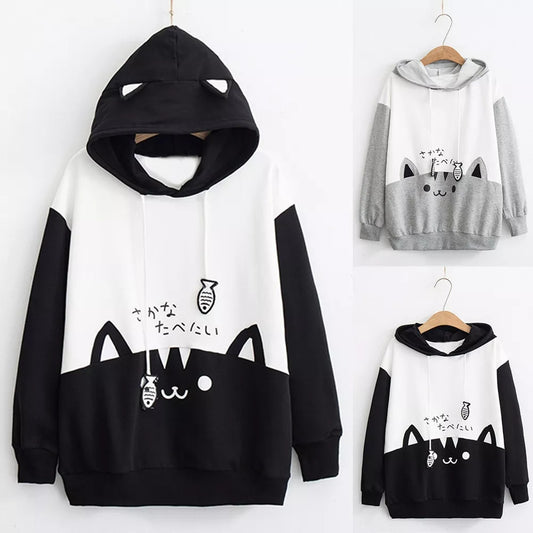 Casual Long Sleeve Cat Print Sweatshirt - T-Shirts - Shirts & Tops - 1 - 2024